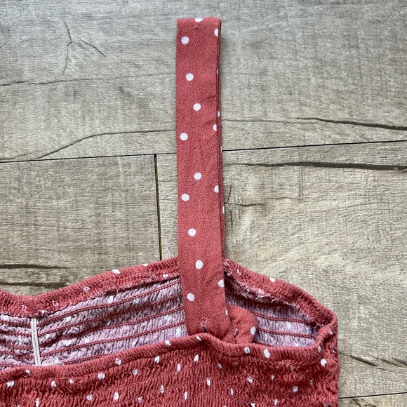 Pacsun Lottie Moss Pink White Polkadot Smocked Crop Top Festival Boho Retro MED - Picture 9 of 15